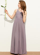 Load image into Gallery viewer, Brianna V-neck Junior Bridesmaid Dresses Floor-Length A-Line Chiffon Lace