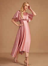 Load image into Gallery viewer, Satin Neckline Length Straps Silhouette HighNeck Fabric Asymmetrical A-Line Molly A-Line/Princess Floor Length Bridesmaid Dresses