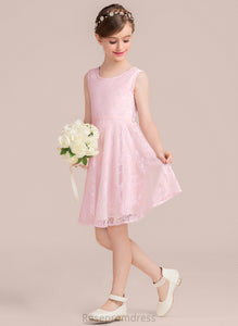 Knee-Length Sash A-Line With Neck Junior Bridesmaid Dresses Maribel Scoop Lace Bow(s)