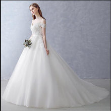 Load image into Gallery viewer, White Off-the-Shoulder Ball Gown Beads Sweetheart Floor-Length Wedding Dress RS751