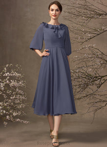 A-Line Ruffles Mother With Dress Tea-Length Mother of the Bride Dresses Cascading the Bride Yuliana Scoop Chiffon of Neck