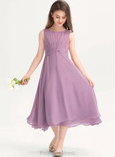 Load image into Gallery viewer, Ruffle Scoop Neck Chiffon Junior Bridesmaid Dresses Tea-Length Aryanna With A-Line