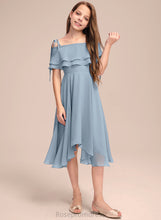 Load image into Gallery viewer, Off-the-Shoulder A-Line Asymmetrical Ruffles Junior Bridesmaid Dresses Chiffon Cascading With Katrina
