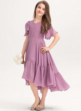 Load image into Gallery viewer, Cascading Asymmetrical Prudence Ruffles With Junior Bridesmaid Dresses Chiffon V-neck A-Line