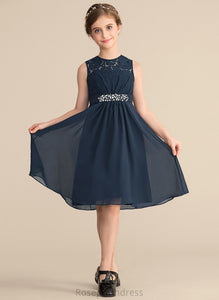 Knee-Length With Chiffon Bow(s) Neck Trudie A-Line Lace Scoop Beading Junior Bridesmaid Dresses Sequins