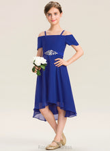 Load image into Gallery viewer, Chiffon A-Line Beading Bow(s) Off-the-Shoulder Junior Bridesmaid Dresses Asymmetrical Lesley With