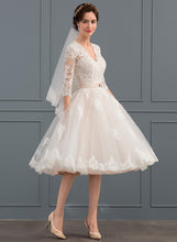 Load image into Gallery viewer, V-neck A-Line With Bow(s) Tulle Lace Dress Wedding Dresses Anabella Knee-Length Wedding