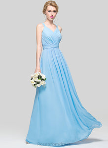 Embellishment Bow(s) Neckline Length V-neck Fabric Ruffle Floor-Length A-Line Silhouette Litzy Bridesmaid Dresses