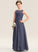 Ruffle Neck Junior Bridesmaid Dresses Floor-Length With A-Line Scarlet Scoop Chiffon