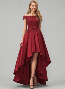 Satin Bow(s) Gillian Prom Dresses Beading Off-the-Shoulder Ball-Gown/Princess With Asymmetrical Sequins
