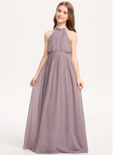 Load image into Gallery viewer, Junior Bridesmaid Dresses Chiffon Bow(s) Cascading Ruffles Uerica Neck With High A-Line Floor-Length