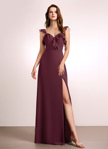 Embellishment Floor-Length Silhouette A-Line SplitFront Neckline V-neck Fabric Length Nayeli Bridesmaid Dresses