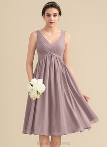 Fabric Knee-Length Embellishment Neckline Silhouette Empire V-neck CascadingRuffles Length Tania Bridesmaid Dresses