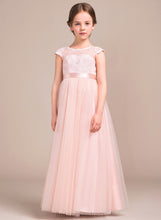 Load image into Gallery viewer, Junior Bridesmaid Dresses Scoop Neck Lace Bow(s) With Iyana A-Line Tulle Floor-Length