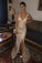Charming Sparkly V Neck Split Side Backless Sheath Sequins Champagne Prom Dresses