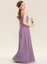 Load image into Gallery viewer, A-Line Neckline Chiffon Lace Floor-Length Alexandria Junior Bridesmaid Dresses Square