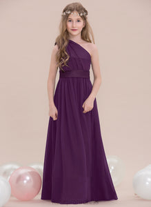 Aurora Ruffle Junior Bridesmaid Dresses One-Shoulder With Floor-Length A-Line Chiffon