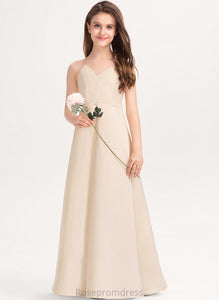 Madison With Floor-Length V-neck Pockets Junior Bridesmaid Dresses A-Line Satin