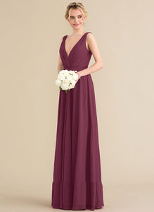 Length Embellishment Fabric Silhouette Neckline Ruffle V-neck Floor-Length A-Line Tania Bridesmaid Dresses