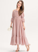 Load image into Gallery viewer, A-Line Lace Chiffon Ruffle Square With Noemi Ankle-Length Junior Bridesmaid Dresses Neckline
