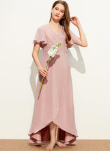 Load image into Gallery viewer, Asymmetrical A-Line Ruffle Junior Bridesmaid Dresses V-neck With Chiffon Annika