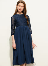 Load image into Gallery viewer, Junior Bridesmaid Dresses Nicky Tea-Length Scoop Neck Lace A-Line Chiffon