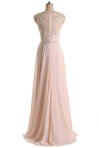 Long Prom Dresses Jewel Chiffon and Lace Bridesmaid Party Dresses