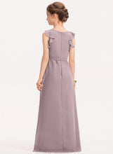 Load image into Gallery viewer, Junior Bridesmaid Dresses Floor-Length A-Line Isabell Cascading Scoop Neck With Chiffon Bow(s) Ruffles