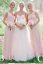 Load image into Gallery viewer, Long Light Pink Mismatched A-Line One Shoulder Sleeveless Elegant Bridesmaid Dresses RS523