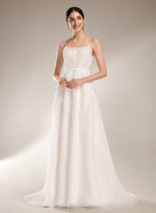 Lace Tulle Ashtyn Wedding Dresses Dress Square Wedding Sequins Neckline Train A-Line With Court Beading