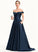 Train Satin A-Line Prom Dresses Off-the-Shoulder Nataly Sweep