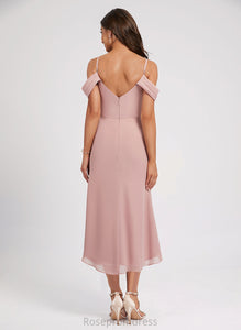 Pleated V-neck Front Dress Sheath/Column Chiffon With Cocktail Split Asymmetrical Eileen Cocktail Dresses