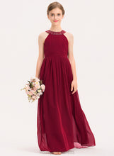 Load image into Gallery viewer, Floor-Length Bow(s) Kassidy With Beading Neck Scoop Ruffle Chiffon Junior Bridesmaid Dresses A-Line