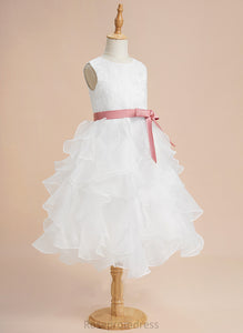 Neck Organza Ball-Gown/Princess Dress Flower Girl Dresses Parker Lace/Sash - Girl Scoop With Sleeveless Tea-length Flower