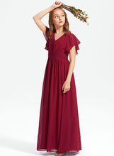 Load image into Gallery viewer, V-neck A-Line Ruffle Jayden Chiffon With Floor-Length Junior Bridesmaid Dresses