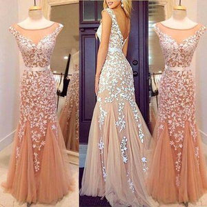 Lace Mermaid Long Prom Dress online 2024 Long Prom Dress Blush Pink Prom Dresses RS940
