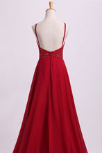 Load image into Gallery viewer, 2024 Prom Dresses Spaghetti Straps Beaded Bodice A-Line Chiffon