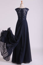 Load image into Gallery viewer, 2024 New Arrival Bateau Neckline Embellished Tulle Bodice With Beaded Applique Chiffon