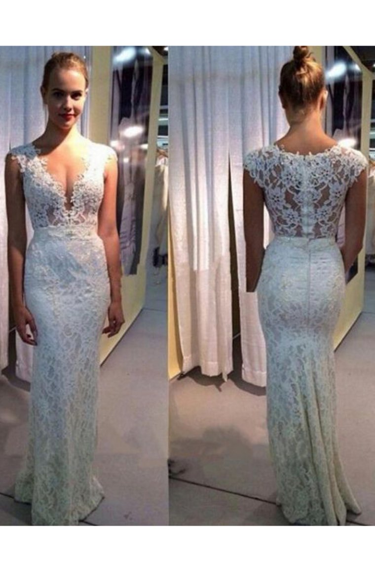2023 New Arrival V Neck Lace Mermaid Floor Length Wedding Dresses