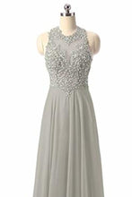 Load image into Gallery viewer, A-Line Round Neck Lace Chiffon Tulle Ball Gown Beading Evening Dress