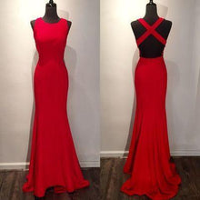 Load image into Gallery viewer, Red Long Backless Scoop Sleeveless Criss Cross Mermaid Floor-Length Sweep Train BD2733