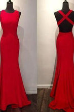 Load image into Gallery viewer, Red Long Backless Scoop Sleeveless Criss Cross Mermaid Floor-Length Sweep Train BD2733