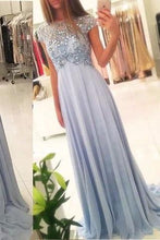 Load image into Gallery viewer, 2024 New Arrival Beaded Scoop Handmade Stones Long A-Line Chiffon Prom Dresses RS176