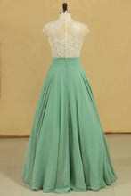 Load image into Gallery viewer, 2024 High Neck A Line Chiffon With Applique Prom Dresses Floor Length