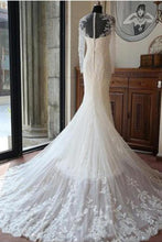 Load image into Gallery viewer, Sheath Mermaid Long Sleeves Ivory Lace Tulle Wedding Dresses