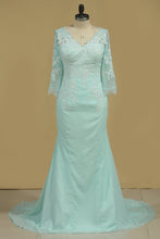 Load image into Gallery viewer, 2024 V Neck 3/4 Length Sleeves Mother Of The Bride Dresses Chiffon With Applique
