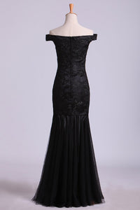 2024 Off The Shoulder Evening Dresses Trumpet With Applique Lace & Tulle