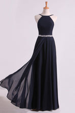 Load image into Gallery viewer, 2024 Prom Dresses Spaghetti Straps Beaded Waistline Chiffon Open Back