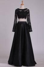Load image into Gallery viewer, 2024 Bateau Long Sleeves Two-Piece Floor Length Prom Dresses Satin
