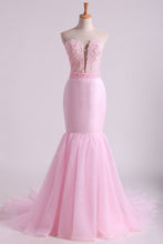 Load image into Gallery viewer, 2024 Sweetheart Prom Dresses Mermaid/Trumpet With Applique Court Train